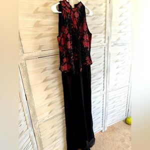 Connected to piece sequin gown with flowing bottom full length